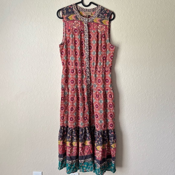 Kachel | Women's Boho 100% Silk Umbria Midi Dress Size 6 Anthropologie - Picture 1 of 7